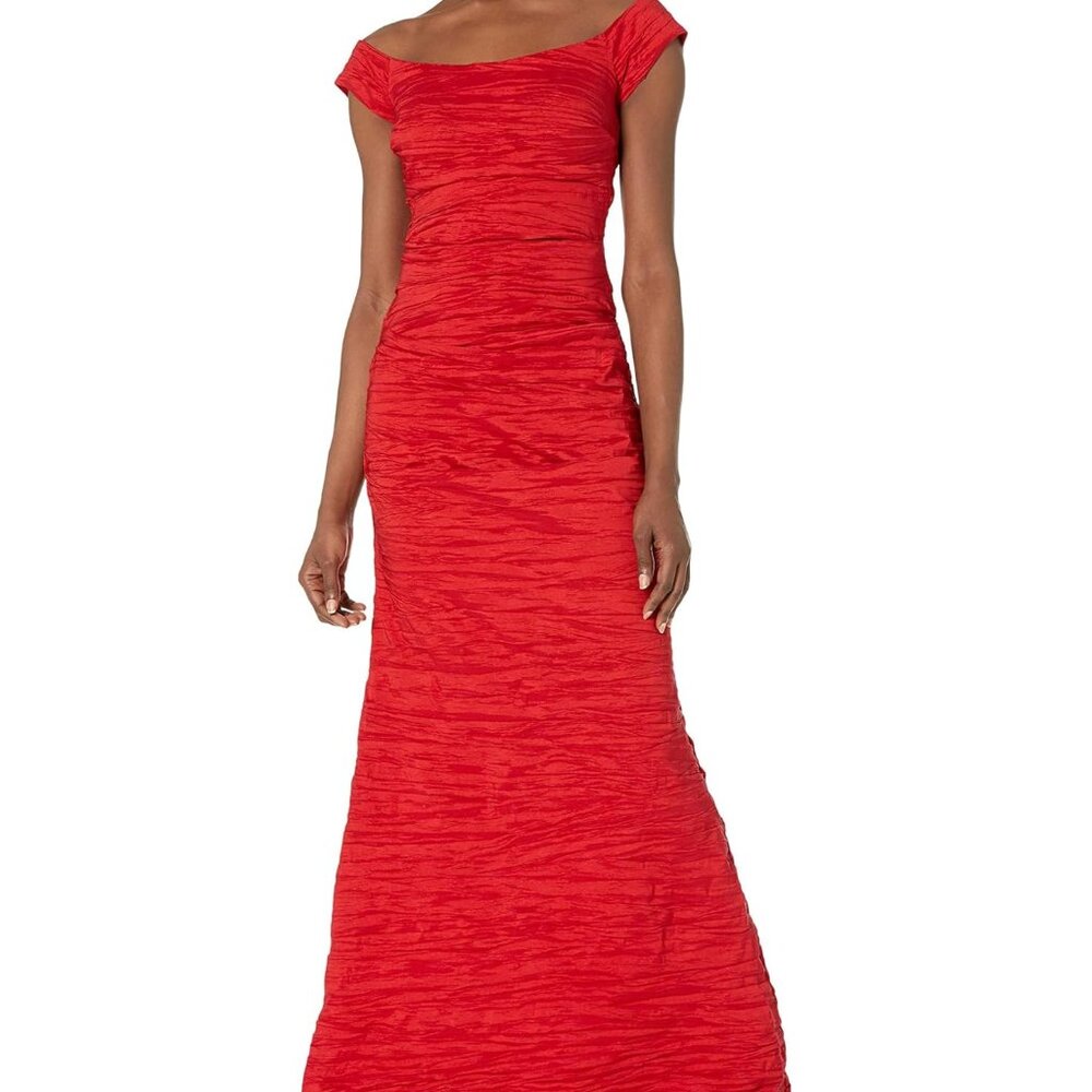NWT Red Alex Evenings Long Stretch Formal Taffeta Dress with Fishtail Skirt